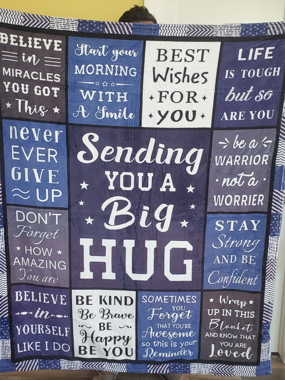 Super Soft Cozy "Get Well" Blanket w/Upbuilding Messages Blue White Grey Black